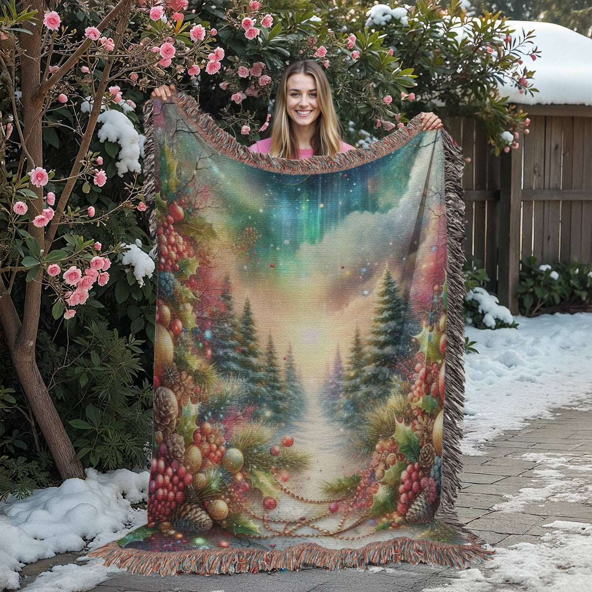 Festive Christmas Winter Scene 004 - 60" x 80" Heirloom Woven Blanket
