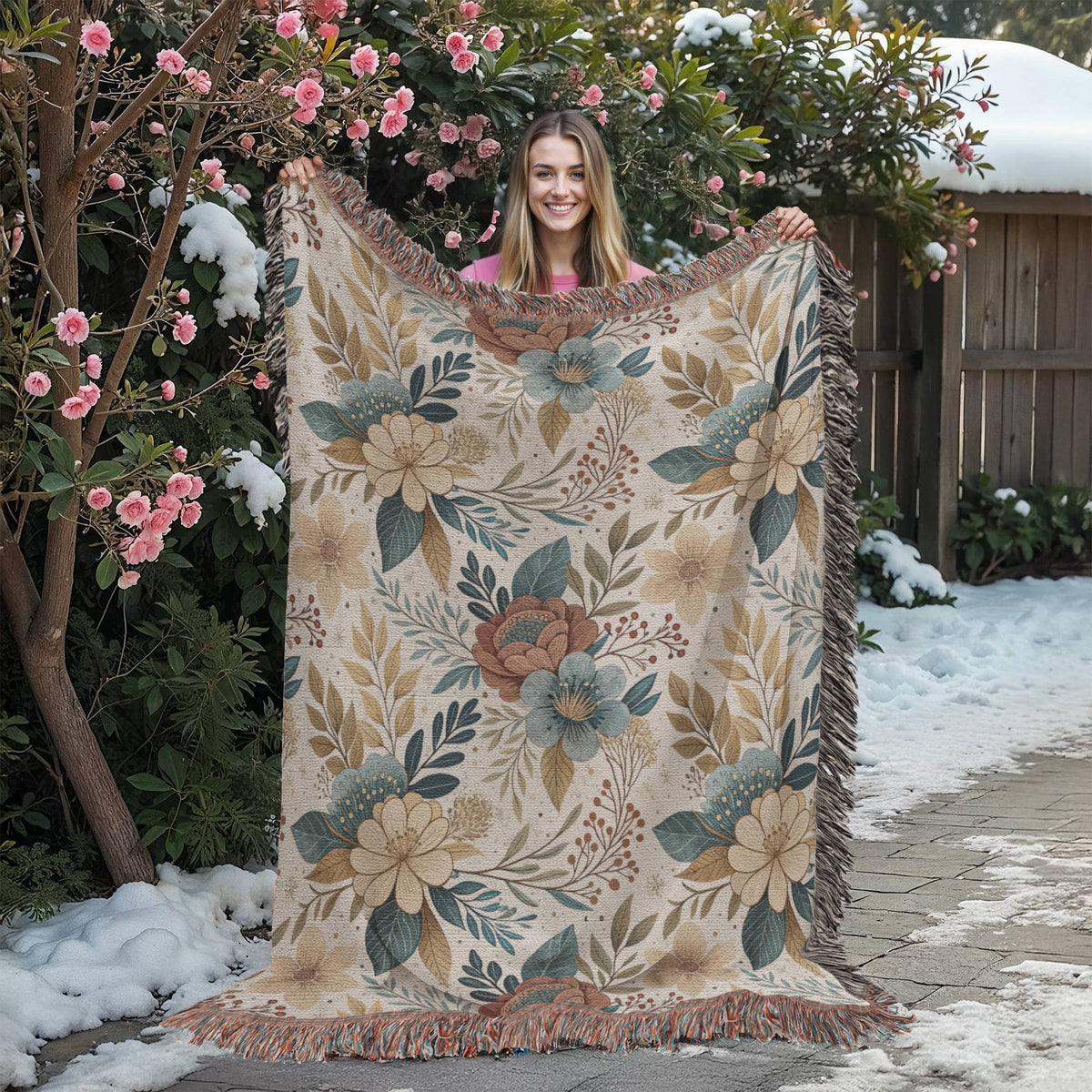 Oversized Floral Pattern 014 - 60" x 80" Heirloom Woven Blanket