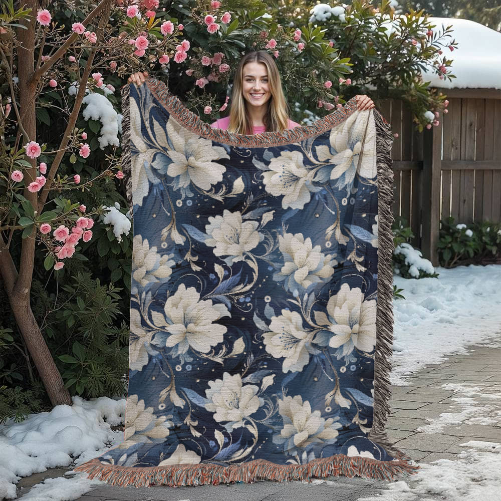 Nocturnal Bloom Pattern 011 - 60" x 80" Heirloom Woven Blanket