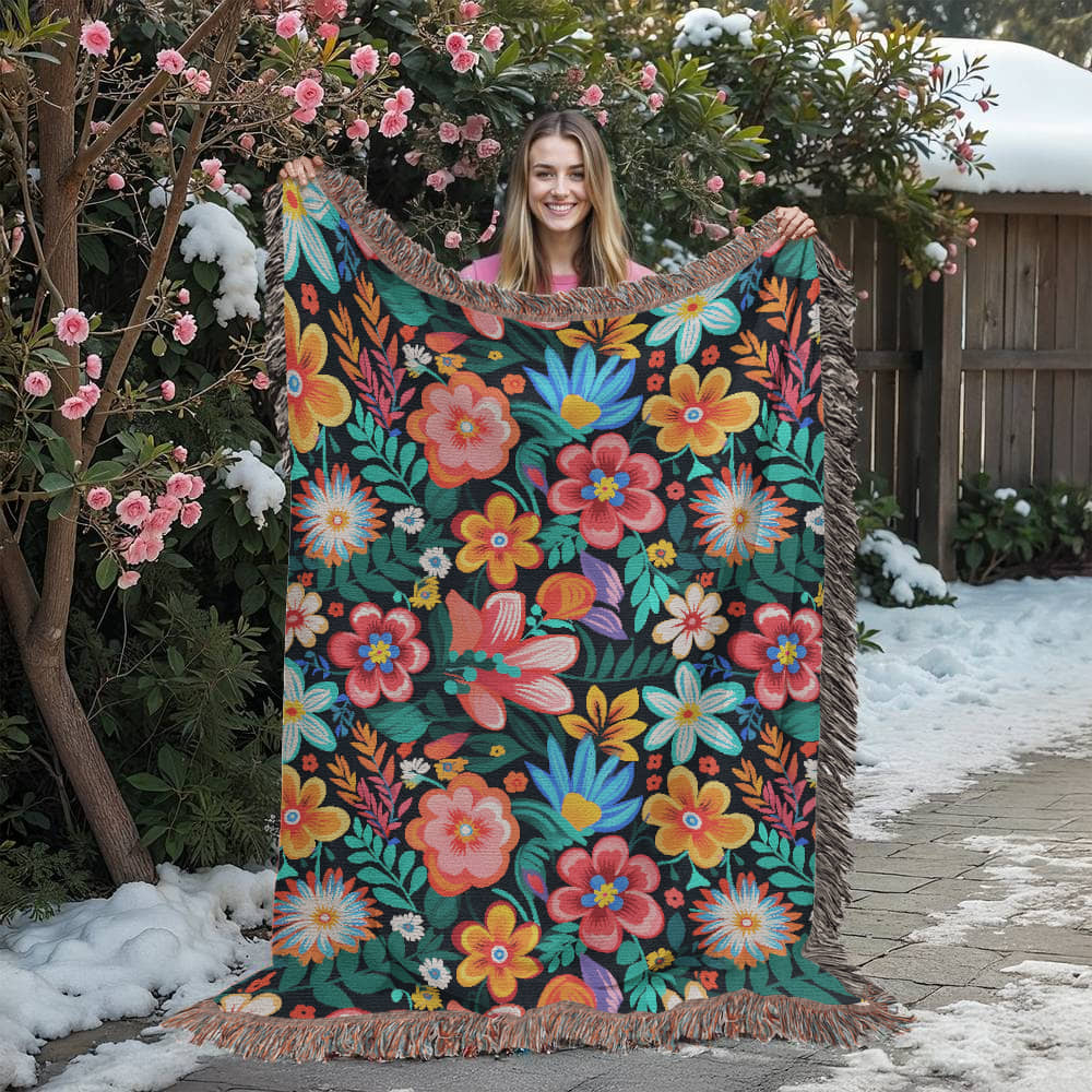 Mexican Floral Fiesta Pattern 054 - 60" x 80" Heirloom Woven Blanket
