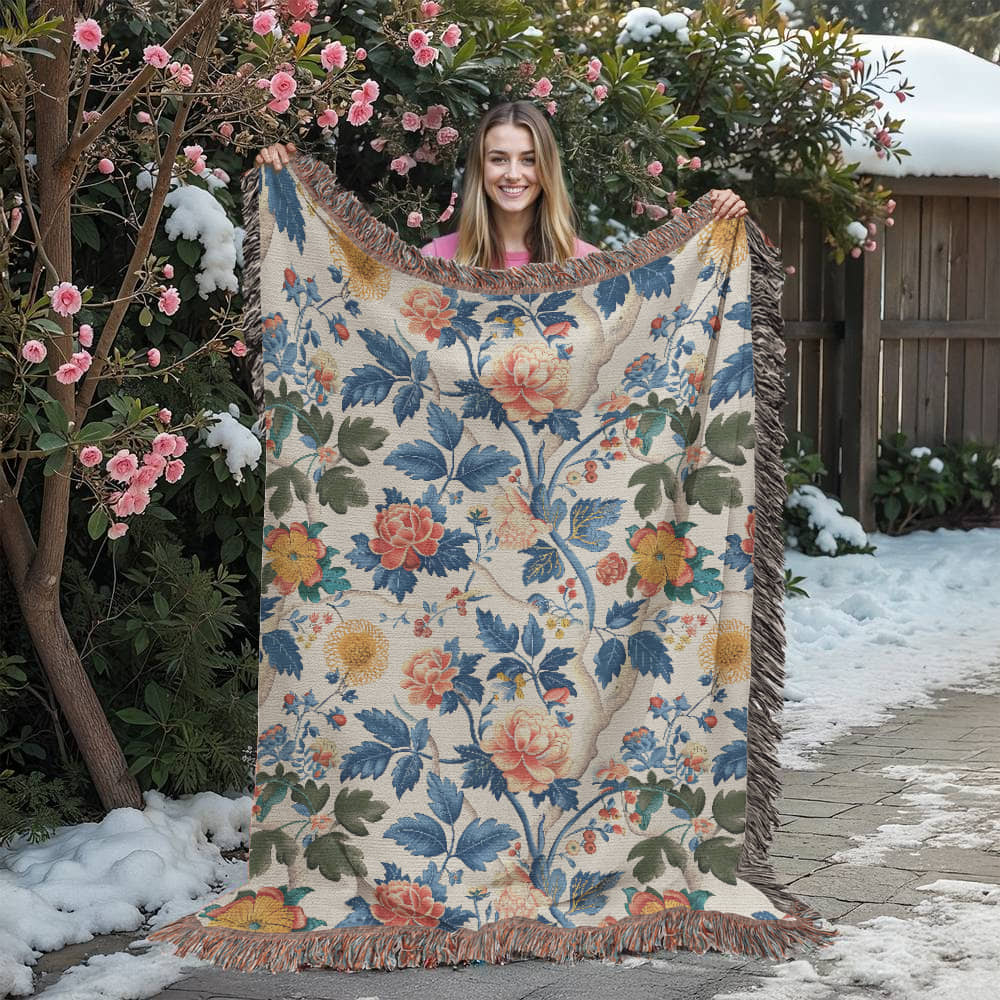 Chinoiserie Pattern 018 - 60" x 80" Heirloom Woven Blanket