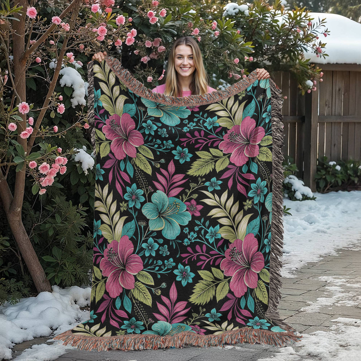 Oversized Floral Pattern 021 - 60" x 80" Heirloom Woven Blanket