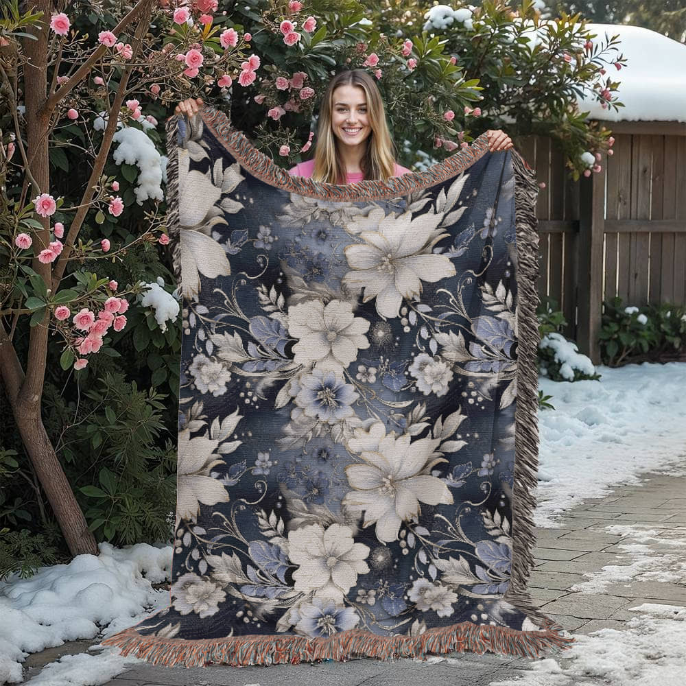 Nocturnal Bloom Pattern 012 - 60" x 80" Heirloom Woven Blanket