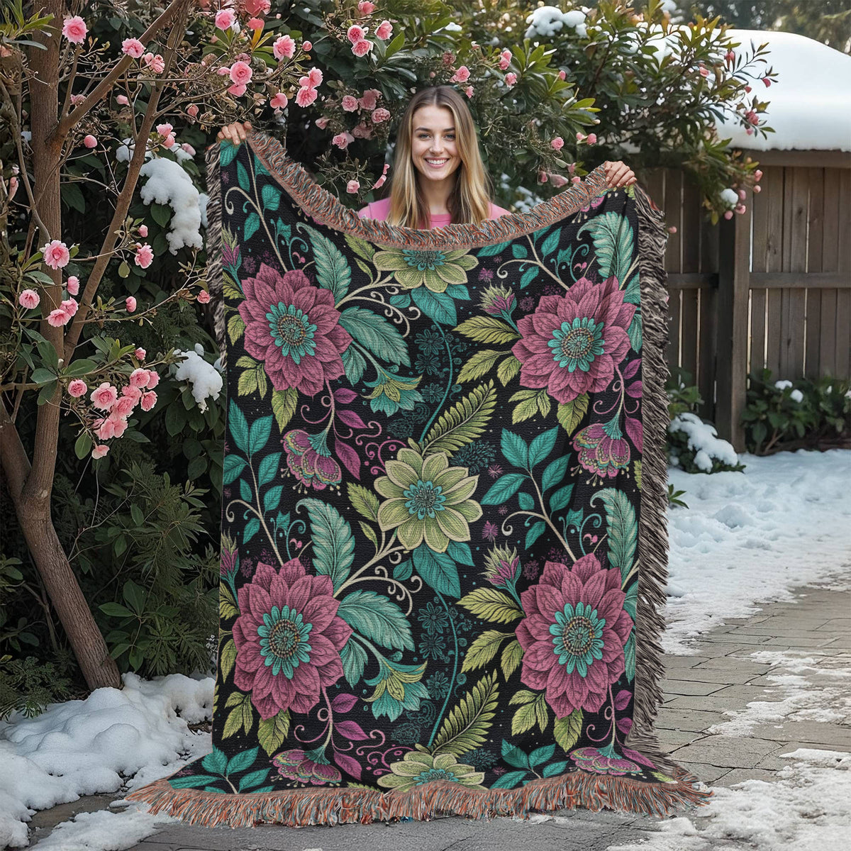 Oversized Floral Pattern 027 - 60" x 80" Heirloom Woven Blanket