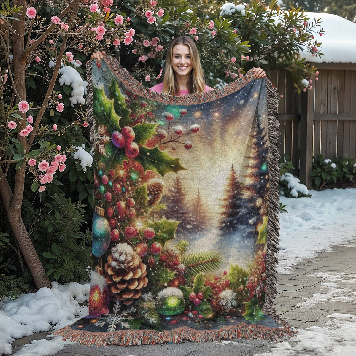 Festive Christmas Winter Scene 007 - 60" x 80" Heirloom Woven Blanket