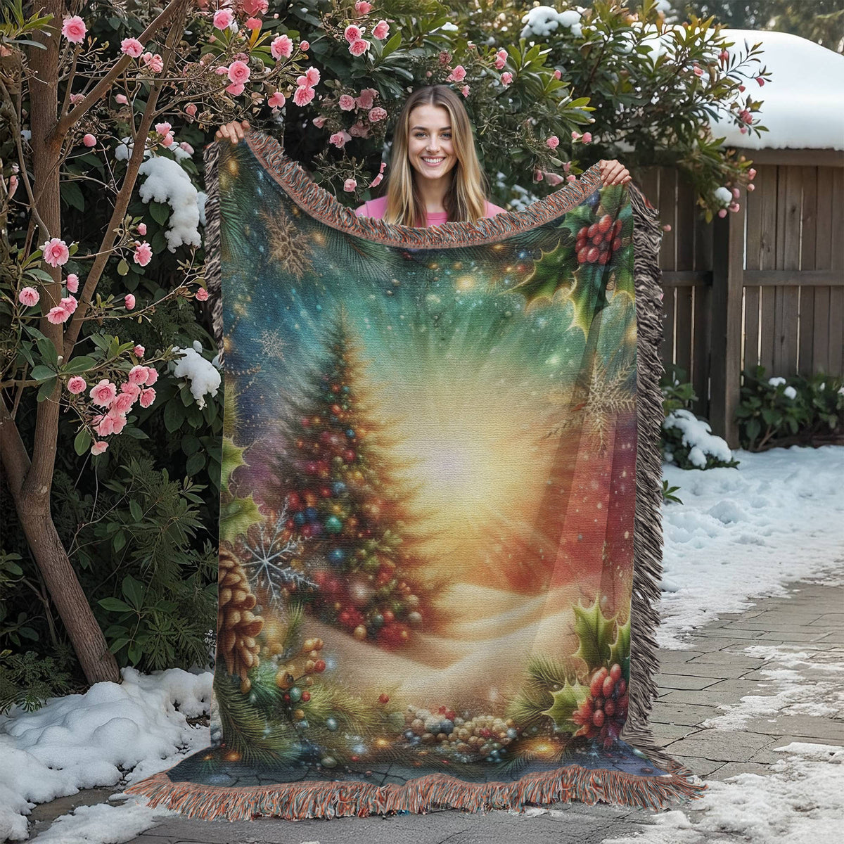 Festive Christmas Winter Scene 005 - 60" x 80" Heirloom Woven Blanket