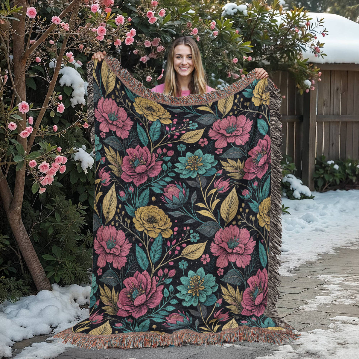 Oversized Floral Pattern 019 - 60" x 80" Heirloom Woven Blanket