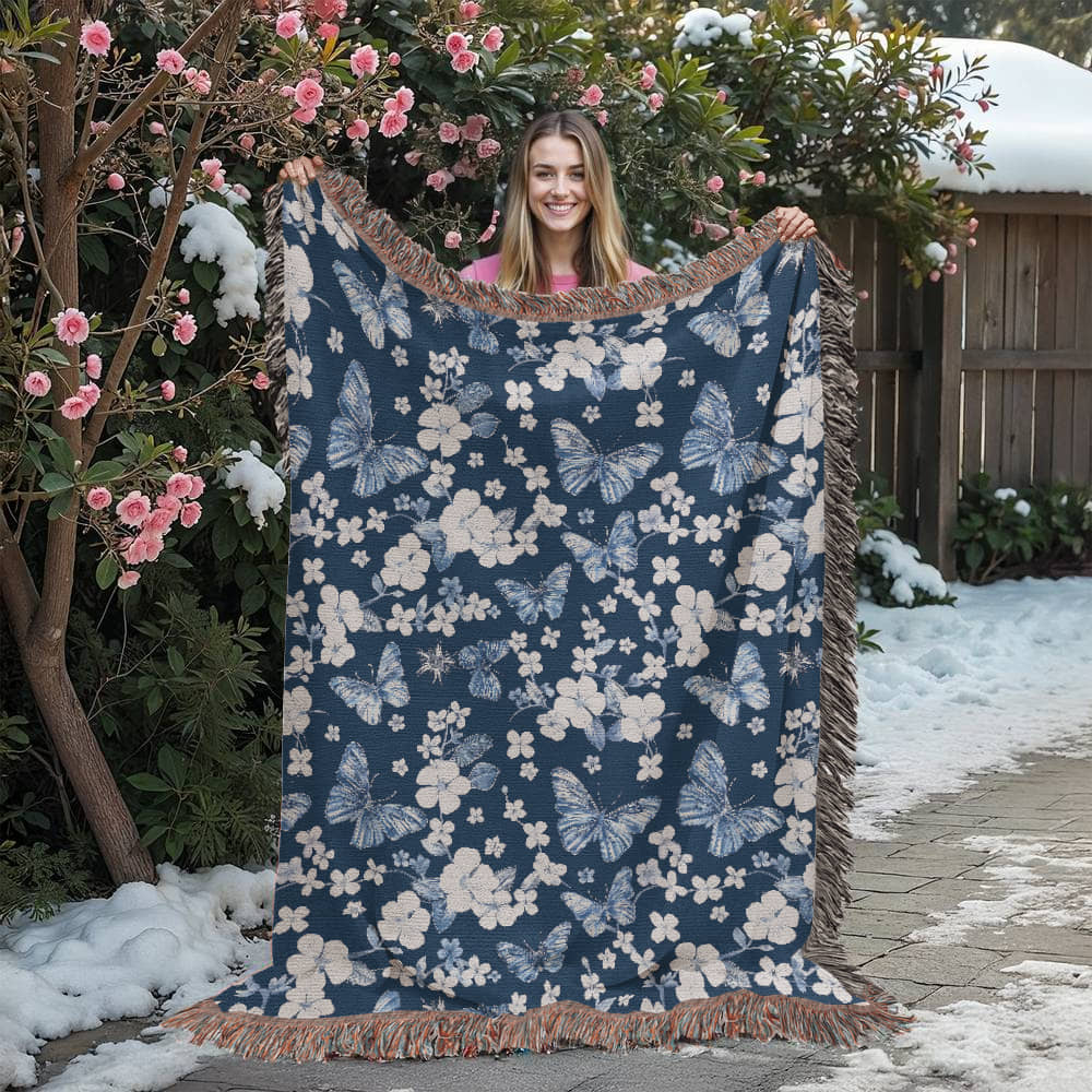 Butterflies And Flowers Pattern 022 - 60" x 80" Heirloom Woven Blanket
