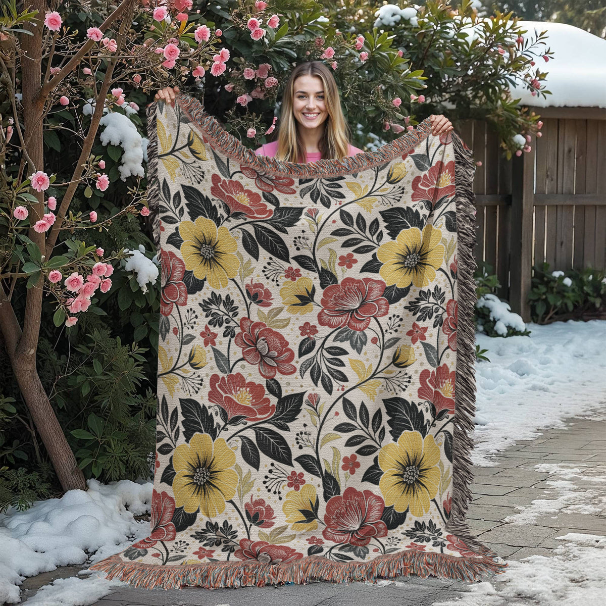 Oversized Floral Pattern 023 - 60" x 80" Heirloom Woven Blanket