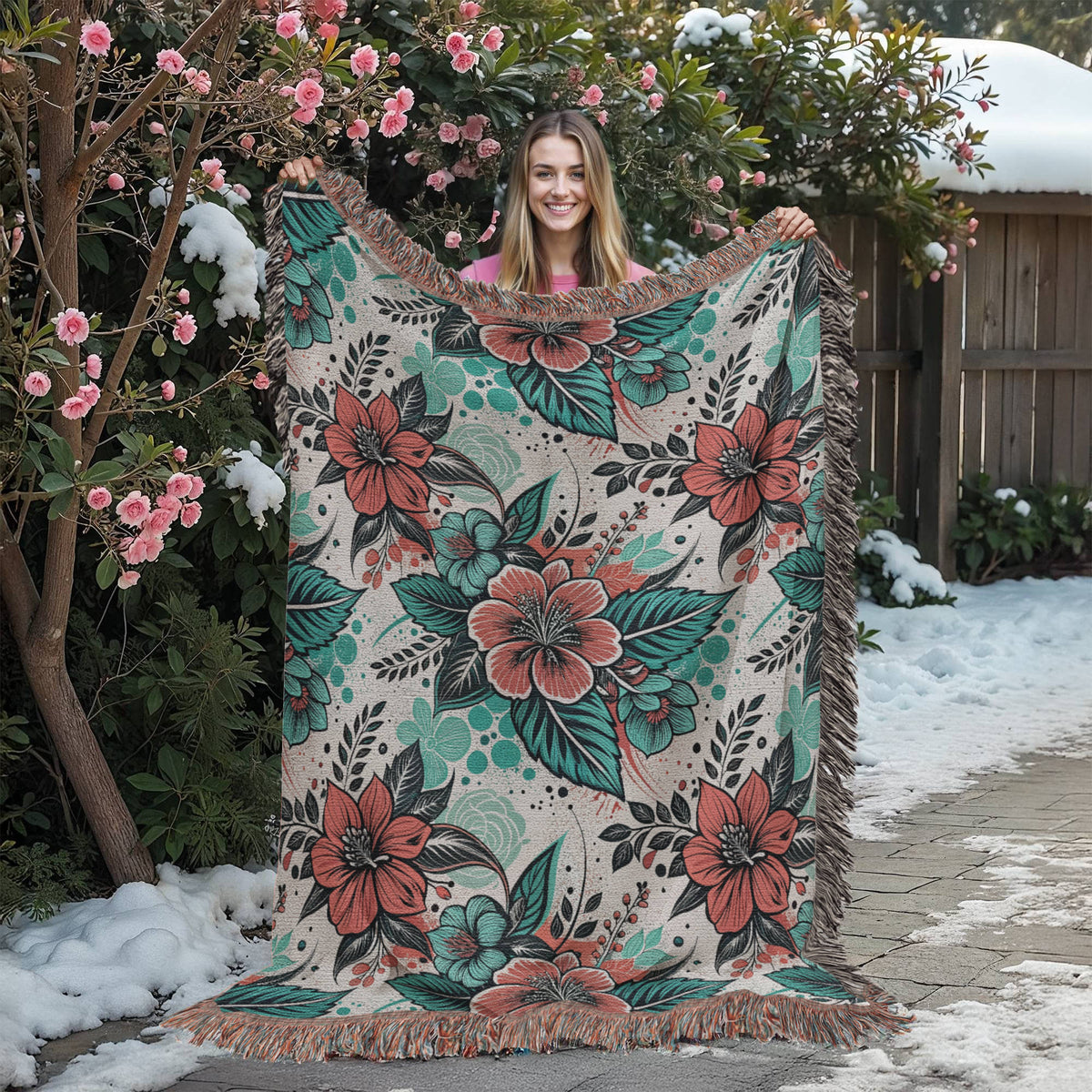 Oversized Floral Pattern 005 - 60" x 80" Heirloom Woven Blanket
