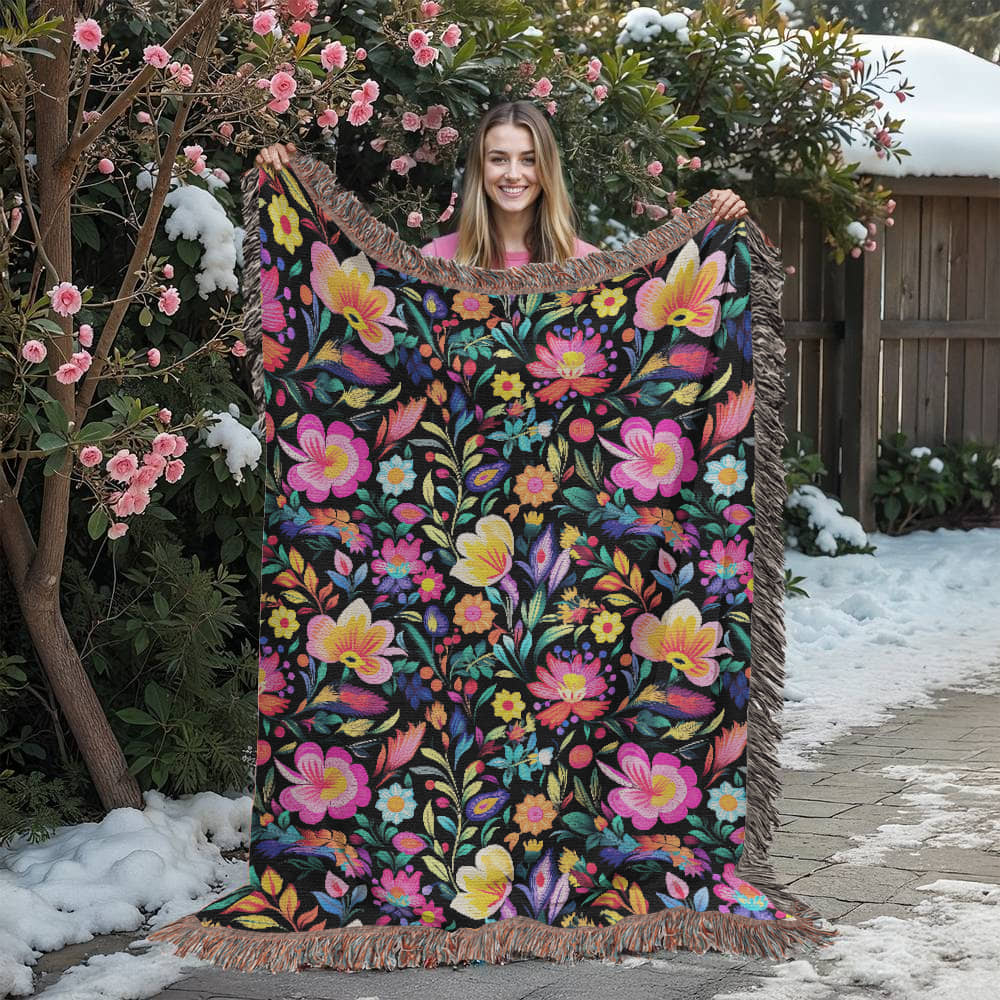 Mexican Floral Fiesta Pattern 031 - 60" x 80" Heirloom Woven Blanket