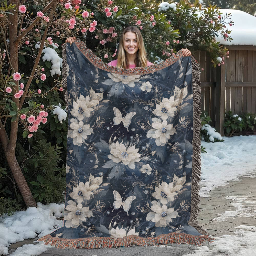 Nocturnal Bloom Pattern 004 - 60" x 80" Heirloom Woven Blanket