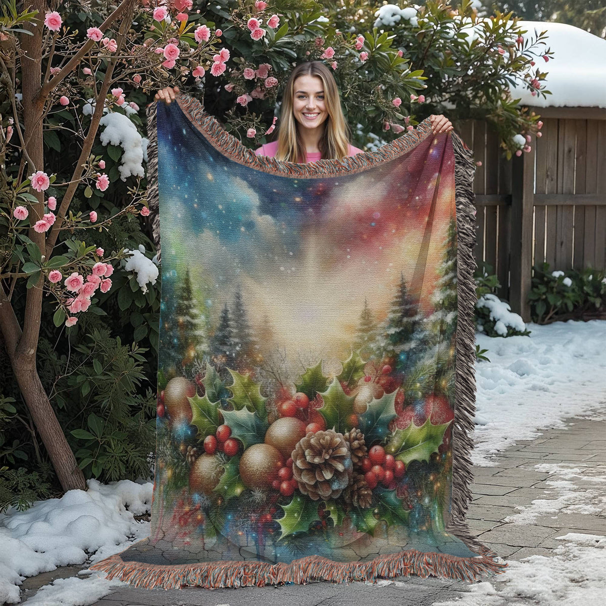 Festive Christmas Winter Scene 009 - 60" x 80" Heirloom Woven Blanket