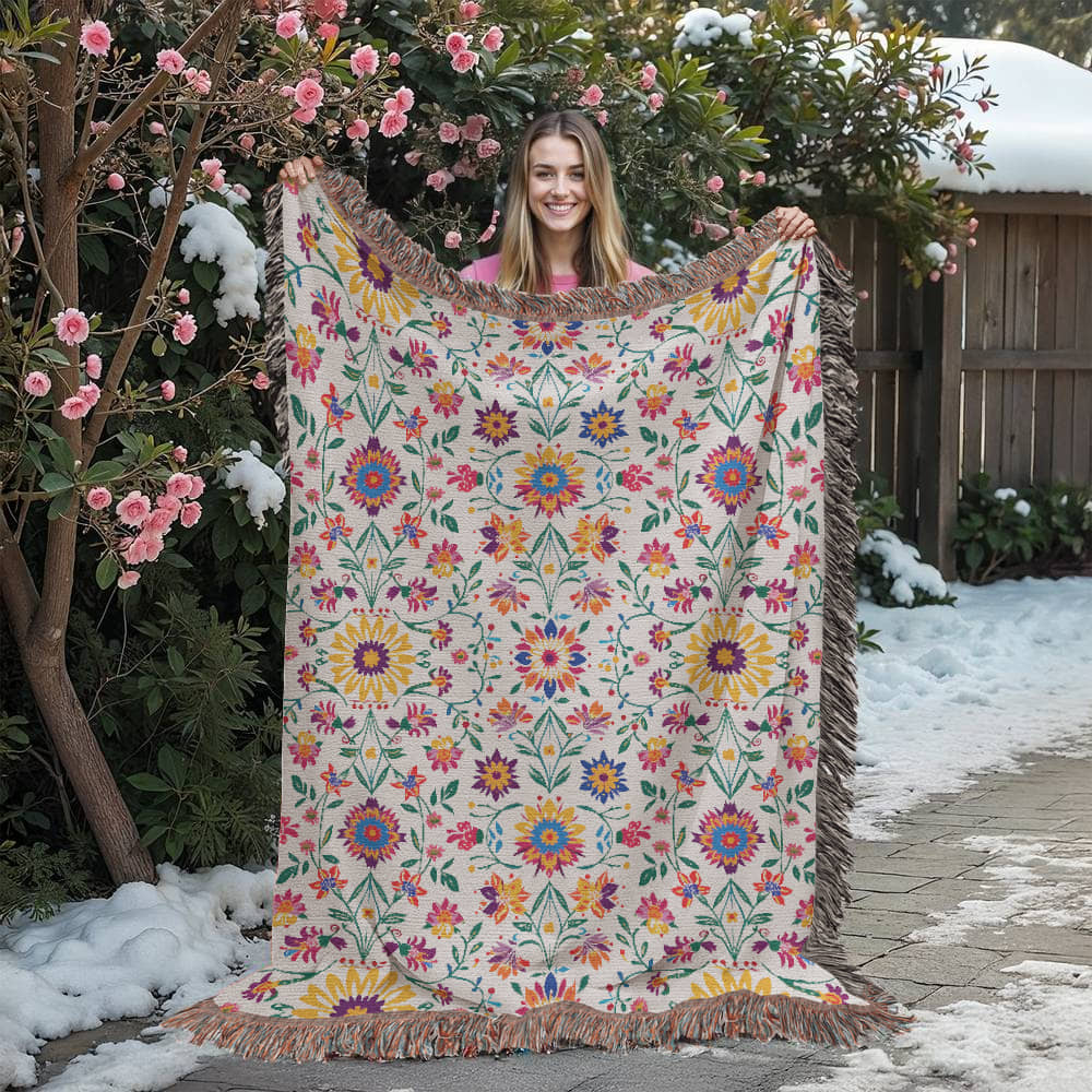 Mexican Floral Fiesta Pattern 027 - 60" x 80" Heirloom Woven Blanket