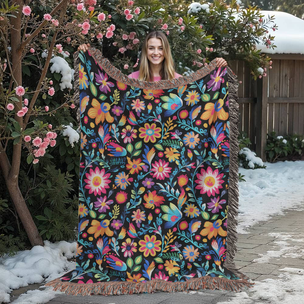 Mexican Floral Fiesta Pattern 053 - 60" x 80" Heirloom Woven Blanket