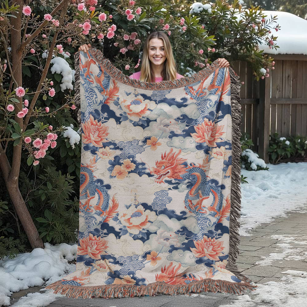 Chinoiserie Pattern 008 - 60" x 80" Heirloom Woven Blanket