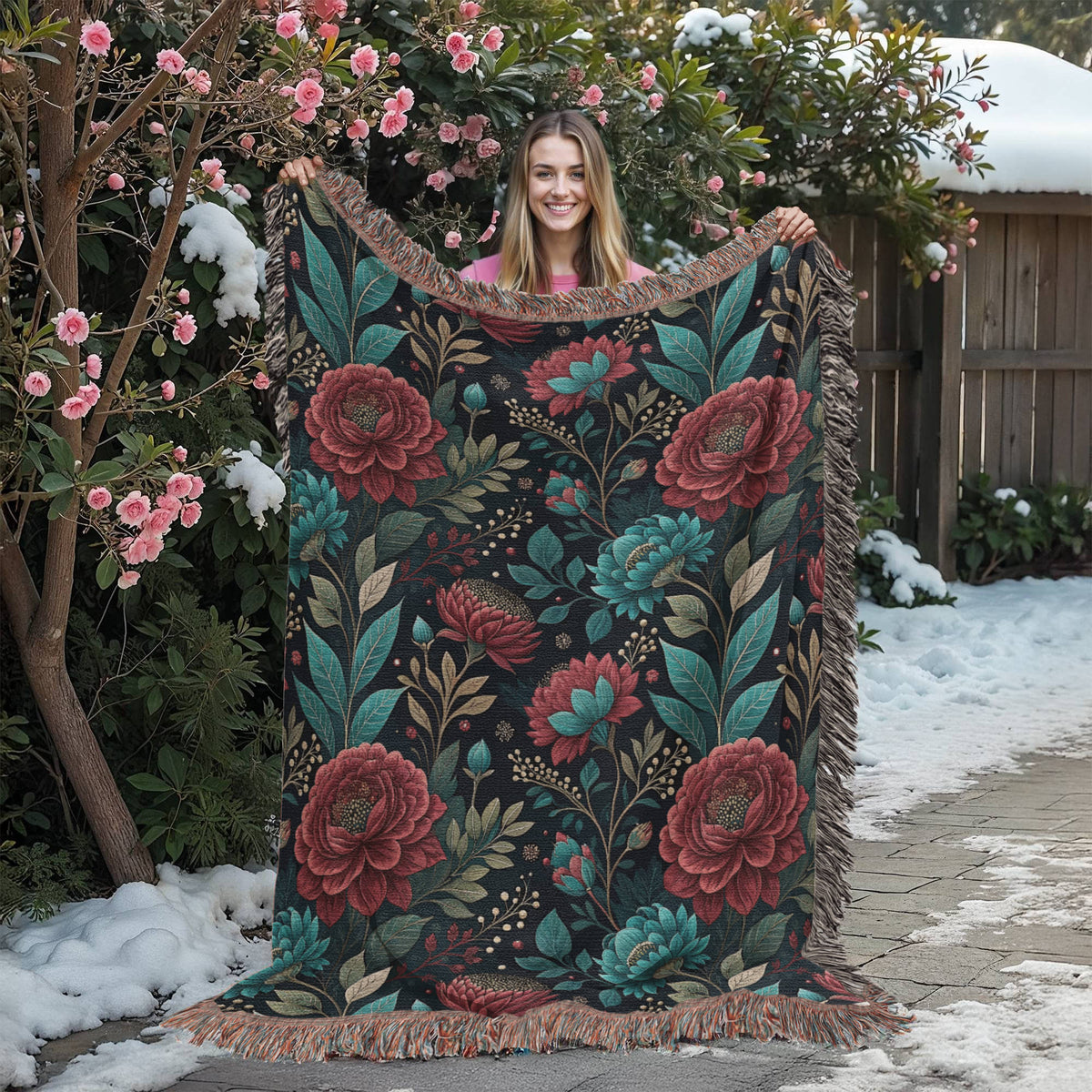 Oversized Floral Pattern 026 - 60" x 80" Heirloom Woven Blanket