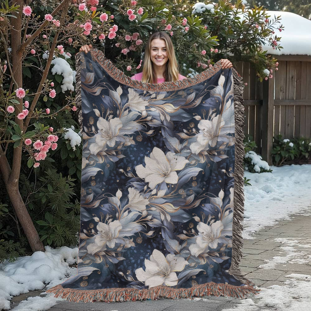 Nocturnal Bloom Pattern 005 - 60" x 80" Heirloom Woven Blanket