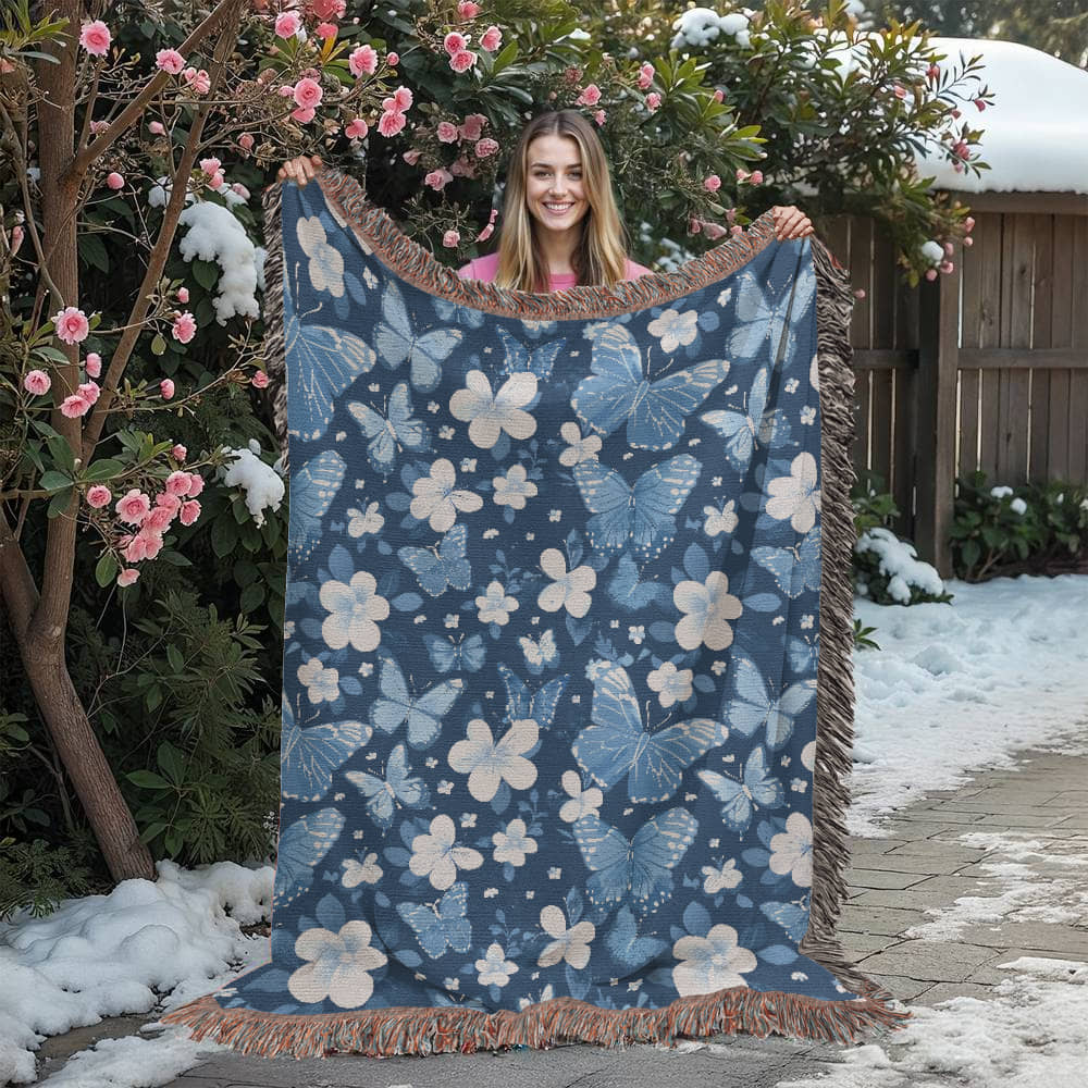 Butterflies And Flowers Pattern 024 - 60" x 80" Heirloom Woven Blanket