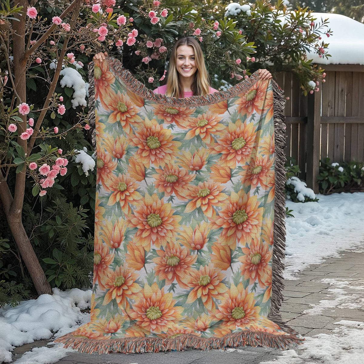 Spring Flowers Pattern 019 - 60" x 80" Heirloom Woven Blanket