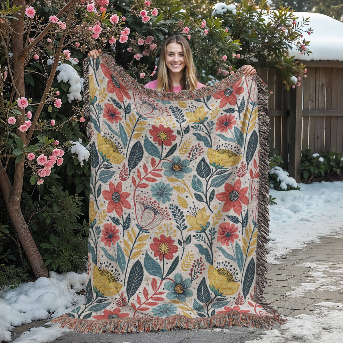 Oversized Floral Pattern 011 - 60" x 80" Heirloom Woven Blanket