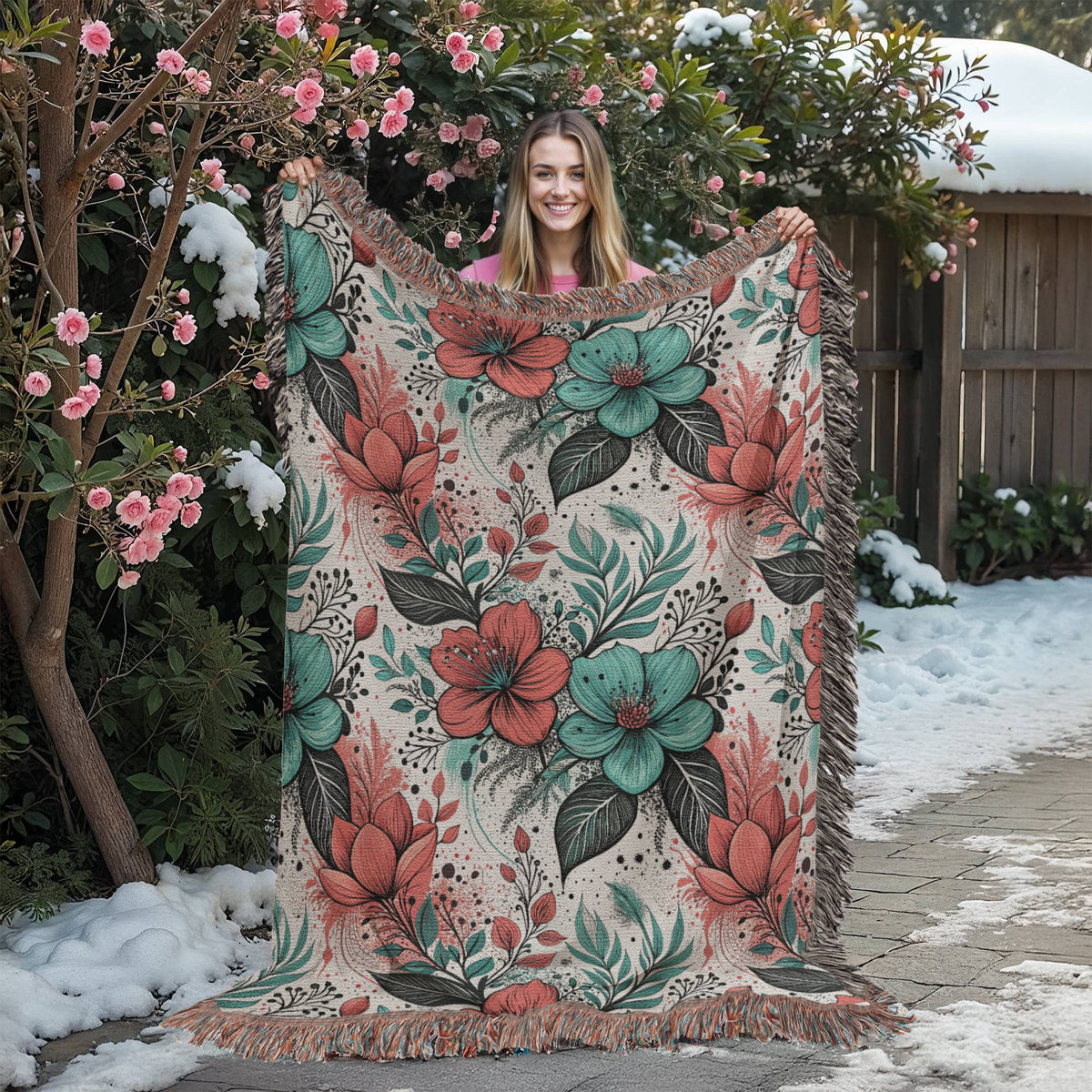 Oversized Floral Pattern 002 - 60" x 80" Heirloom Woven Blanket