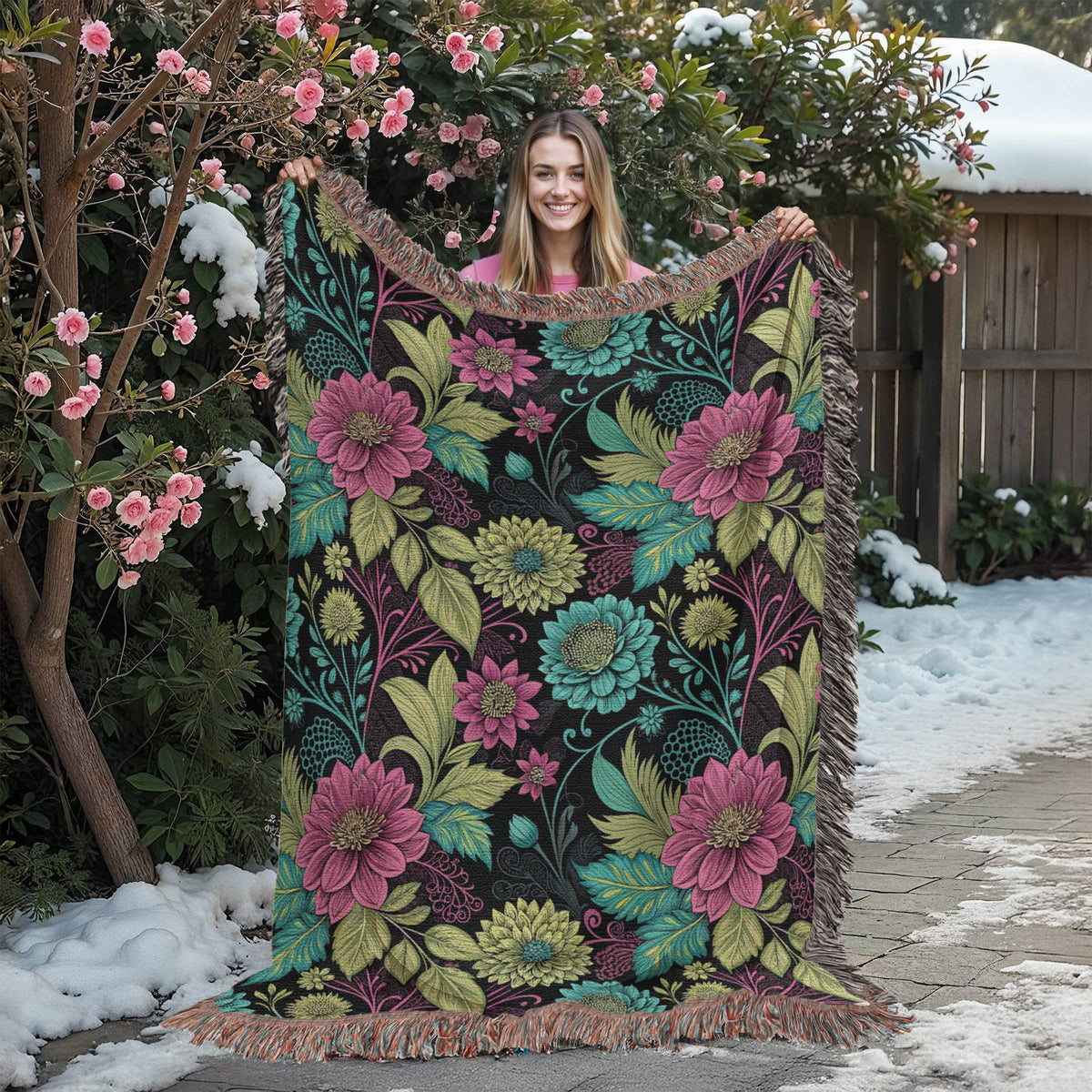 Oversized Floral Pattern 018 - 60" x 80" Heirloom Woven Blanket