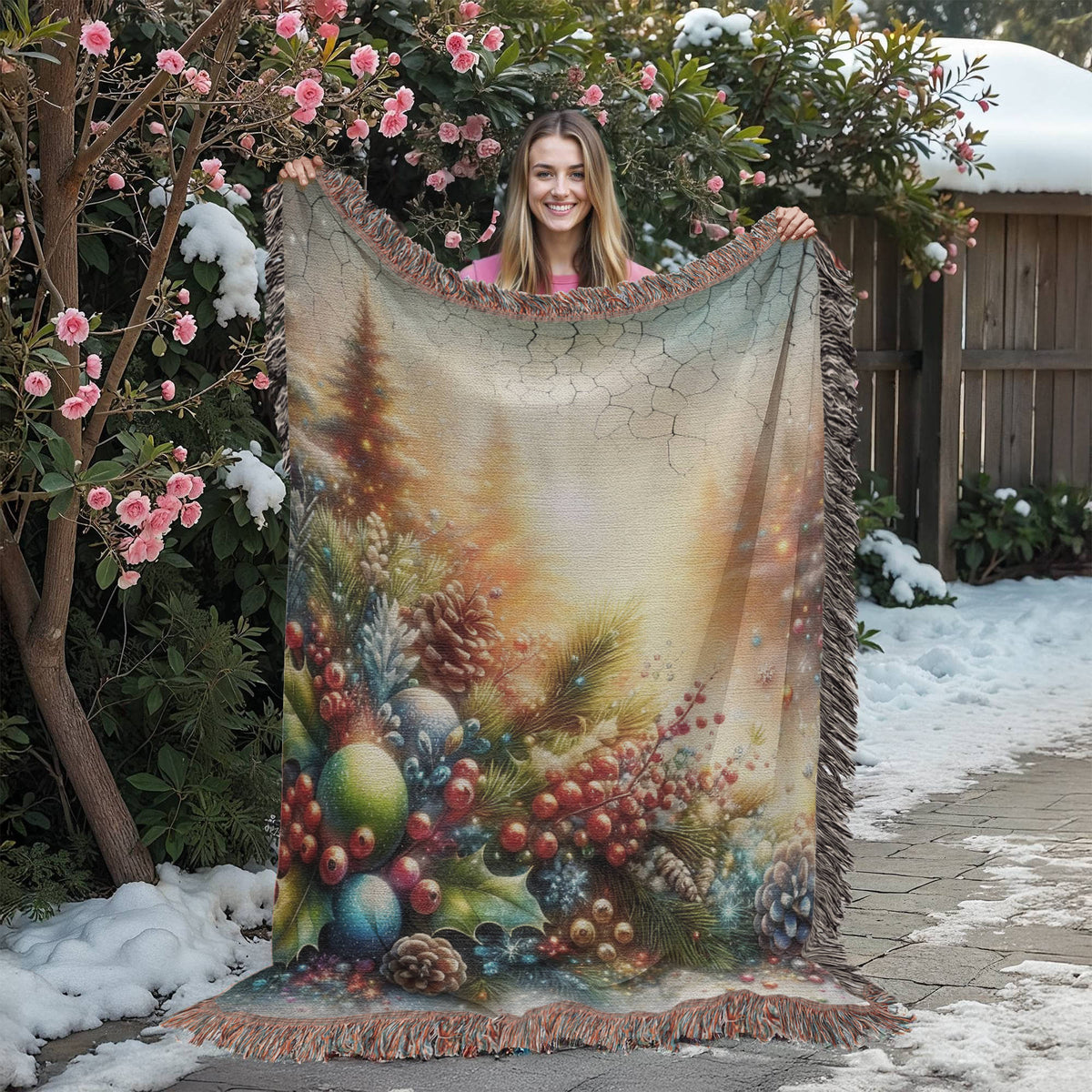 Festive Christmas Winter Scene 008 - 60" x 80" Heirloom Woven Blanket
