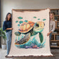 Cute Sea Turtle 001 - 60" x 80" Heirloom Woven Blanket