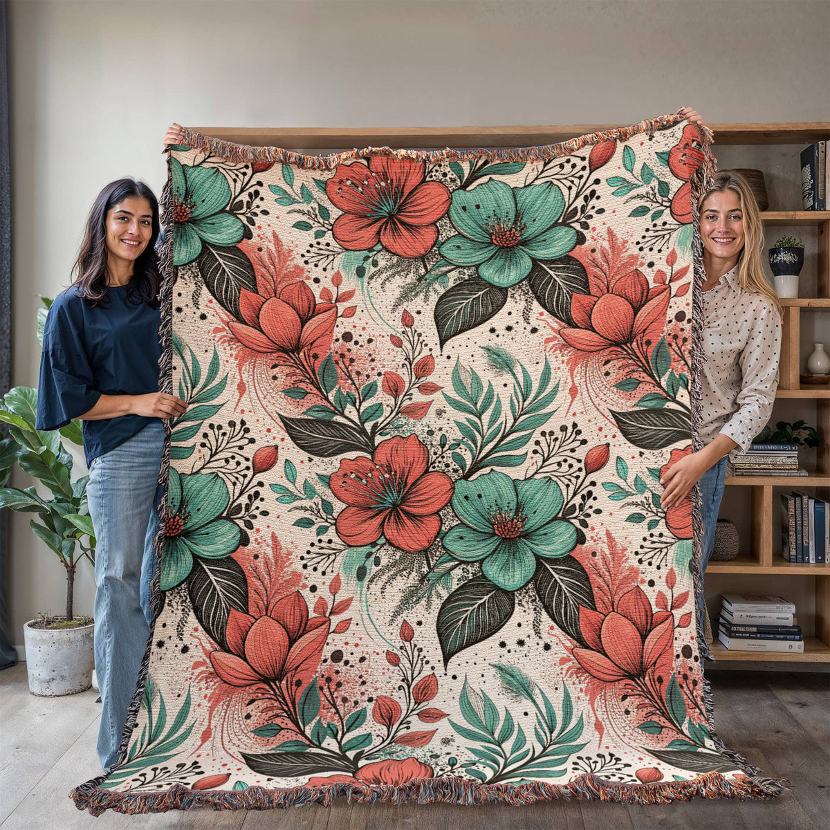 Oversized Floral Pattern 002 - 60" x 80" Heirloom Woven Blanket