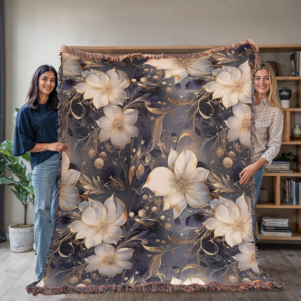 Nocturnal Bloom Pattern 010 - 60" x 80" Heirloom Woven Blanket
