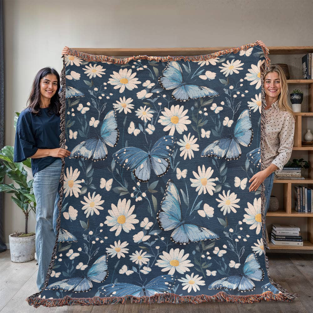 Butterflies And Flowers Pattern 015 - 60" x 80" Heirloom Woven Blanket