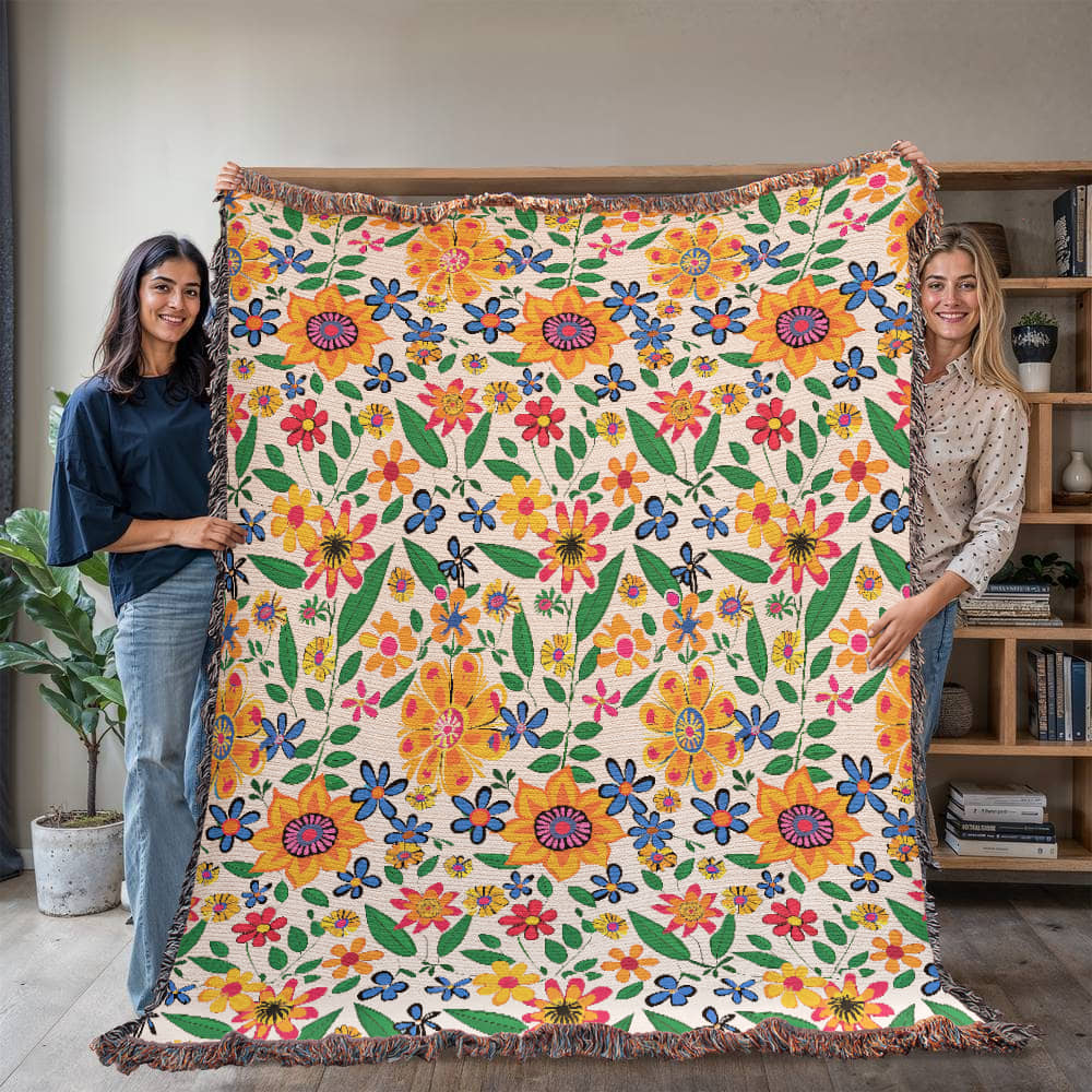 Mexican Floral Fiesta Pattern 007 - 60" x 80" Heirloom Woven Blanket
