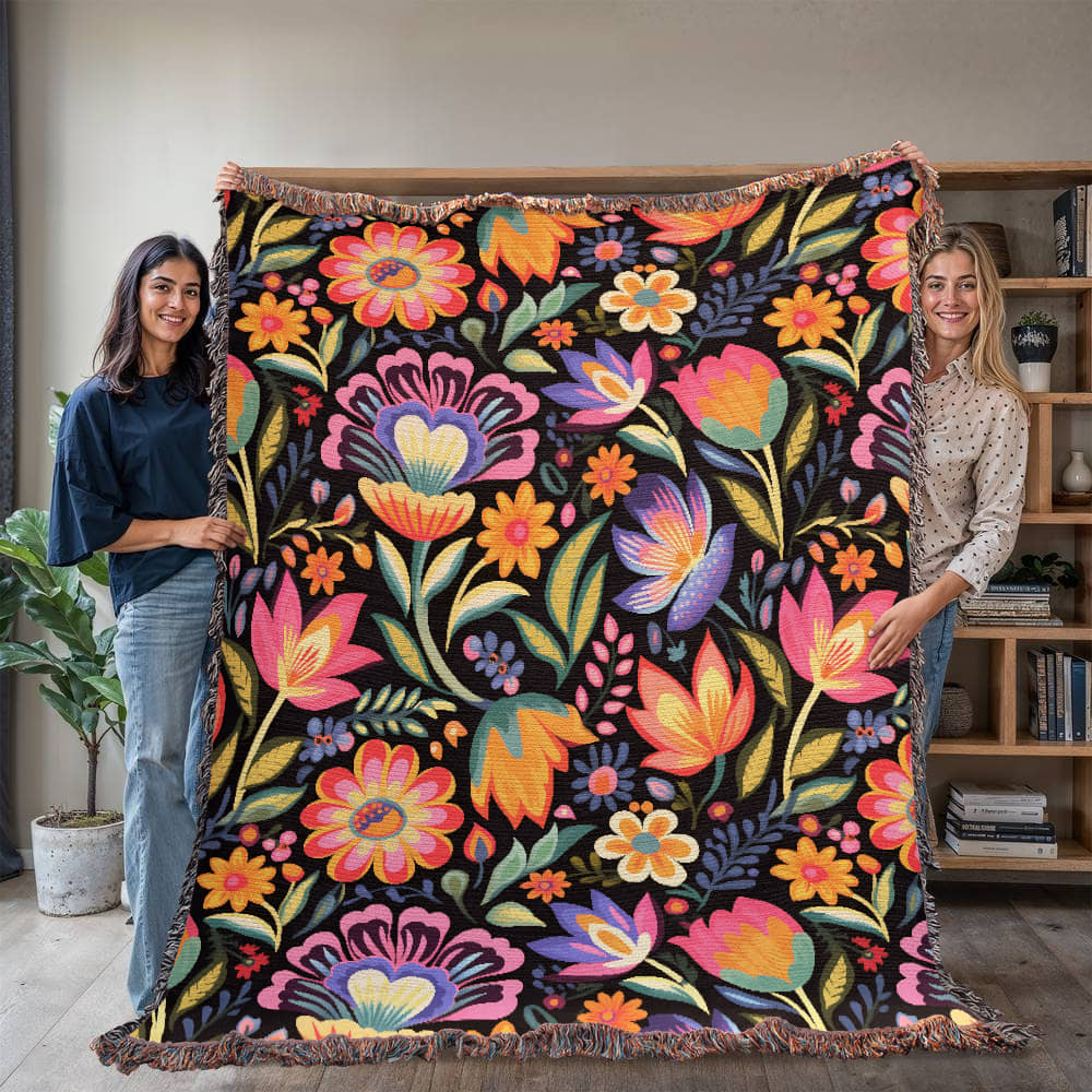 Mexican Floral Fiesta Pattern 052 - 60" x 80" Heirloom Woven Blanket