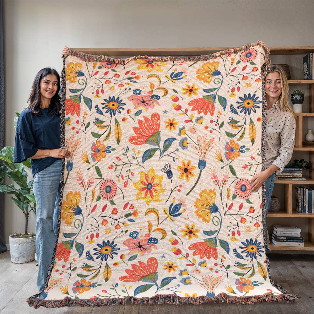 Mexican Floral Fiesta Pattern 019 - 60" x 80" Heirloom Woven Blanket