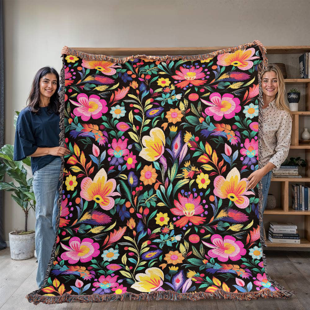 Mexican Floral Fiesta Pattern 031 - 60" x 80" Heirloom Woven Blanket