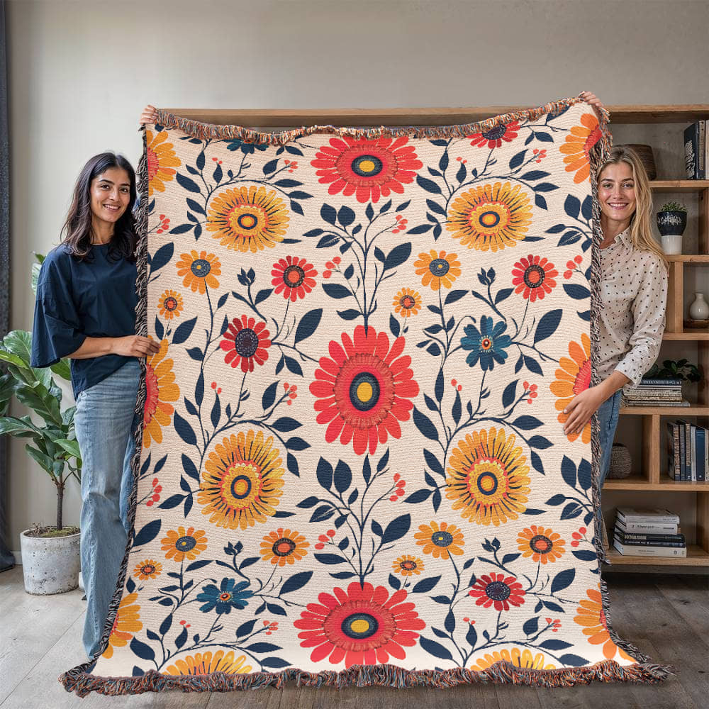 Mexican Floral Fiesta Pattern 040 - 60" x 80" Heirloom Woven Blanket