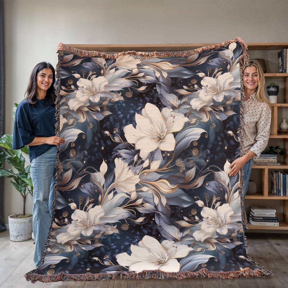 Nocturnal Bloom Pattern 005 - 60" x 80" Heirloom Woven Blanket
