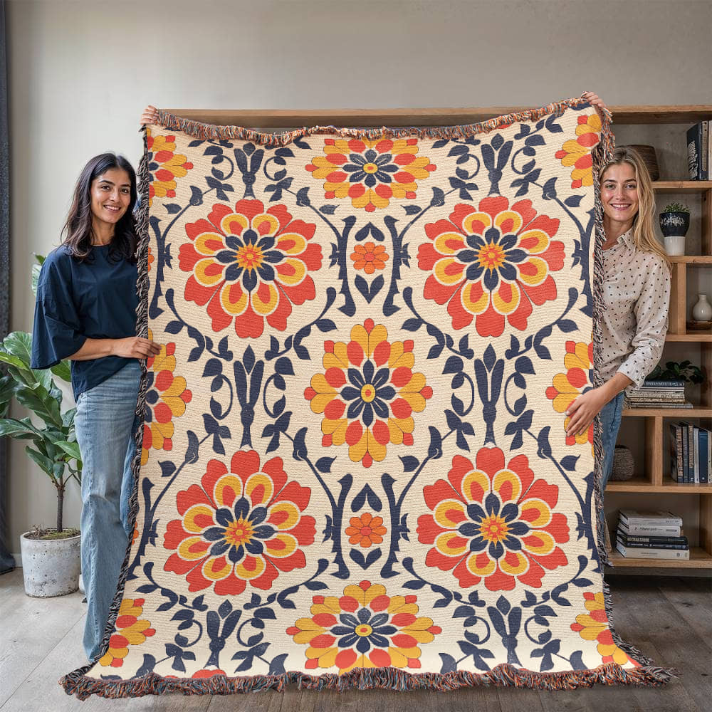 Mexican Floral Fiesta Pattern 047 - 60" x 80" Heirloom Woven Blanket