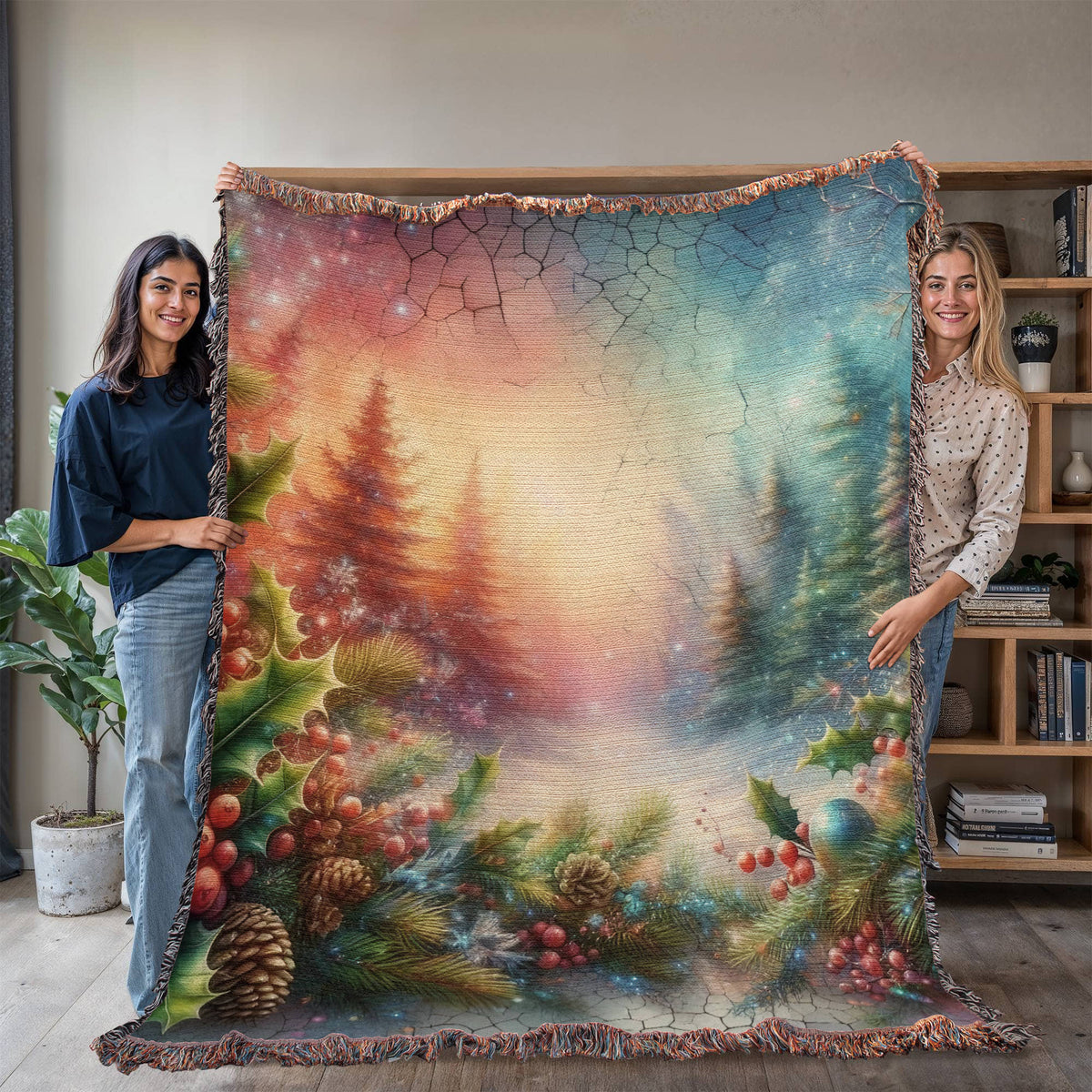 Festive Christmas Winter Scene 011 - 60" x 80" Heirloom Woven Blanket