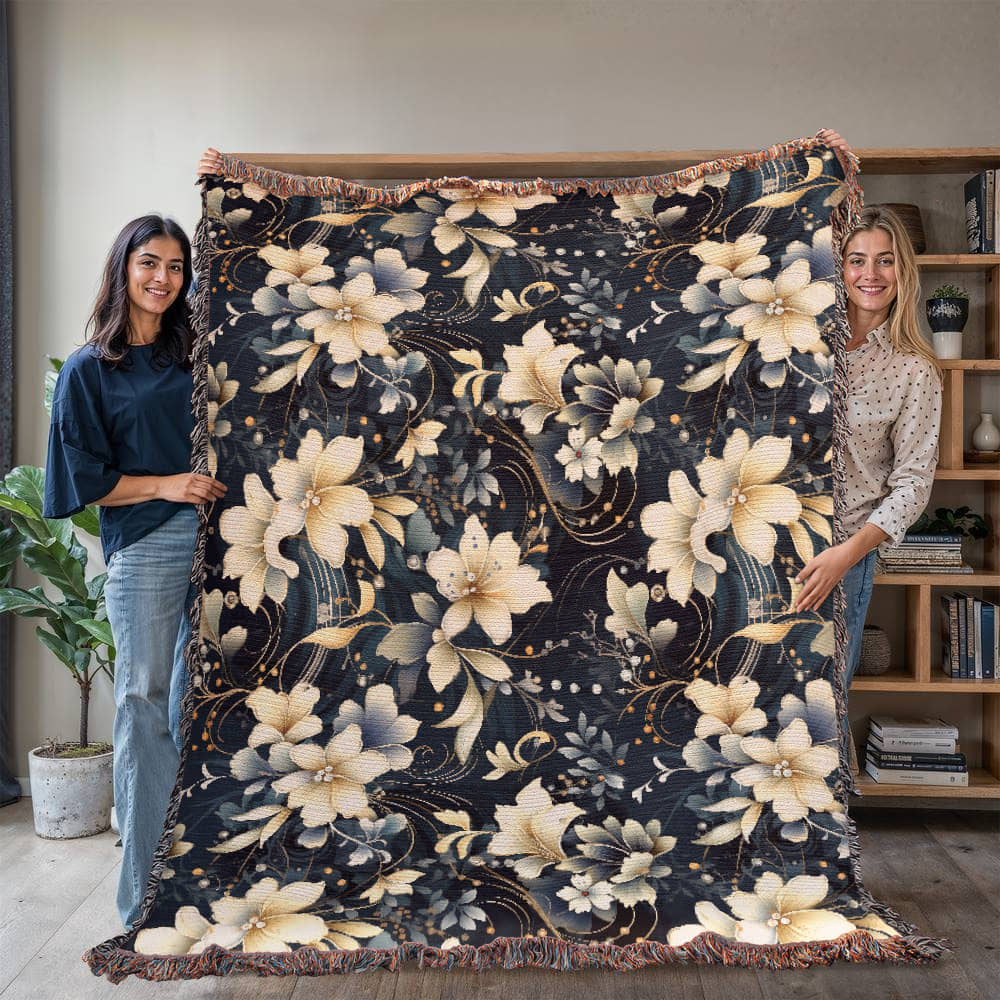 Nocturnal Bloom Pattern 006 - 60" x 80" Heirloom Woven Blanket