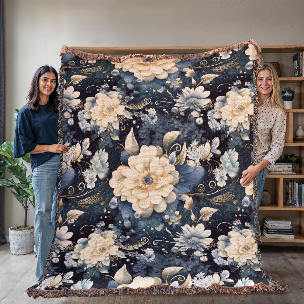 Nocturnal Bloom Pattern 001 - 60" x 80" Heirloom Woven Blanket