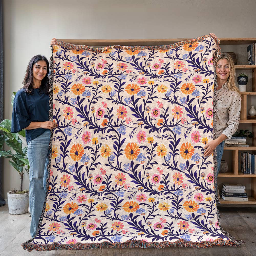 Mexican Floral Fiesta Pattern 022 - 60" x 80" Heirloom Woven Blanket