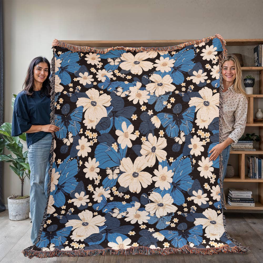 Butterflies And Flowers Pattern 025 - 60" x 80" Heirloom Woven Blanket