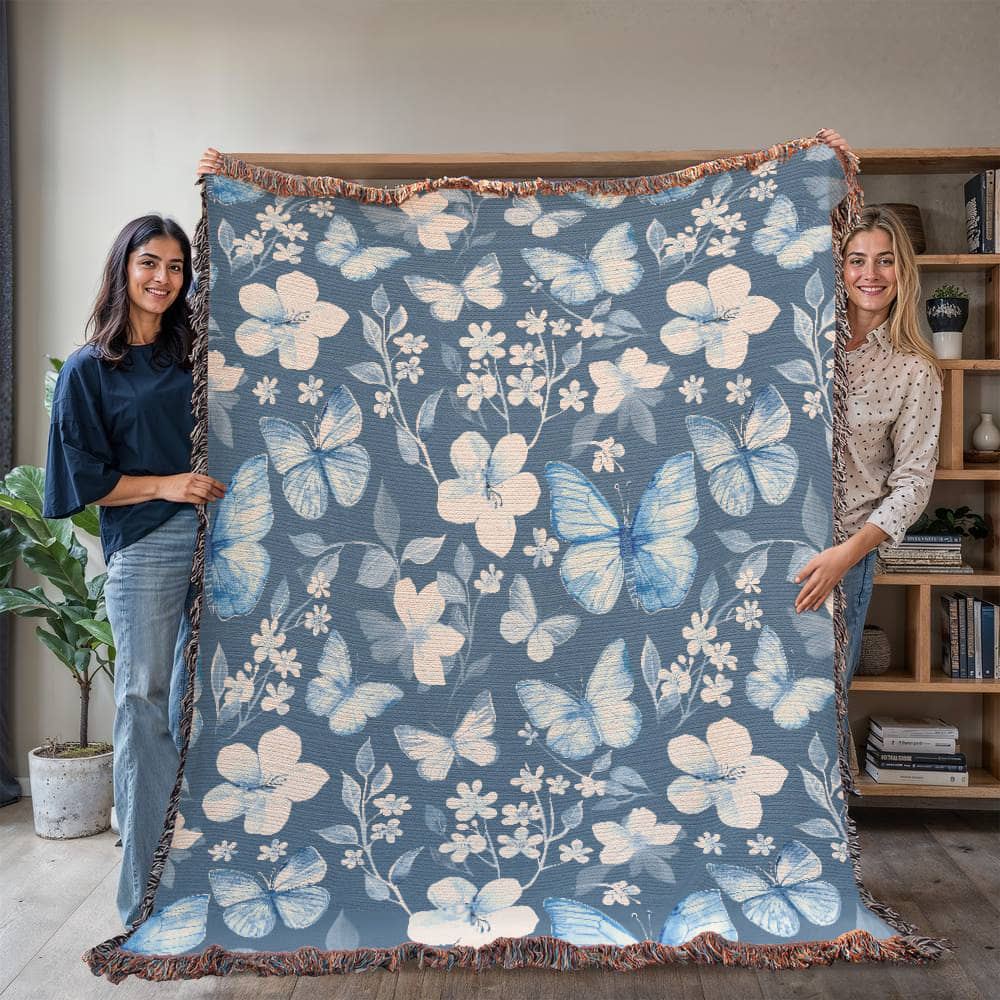 Butterflies And Flowers Pattern 023 - 60" x 80" Heirloom Woven Blanket