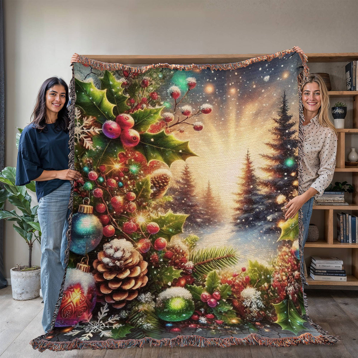 Festive Christmas Winter Scene 007 - 60" x 80" Heirloom Woven Blanket