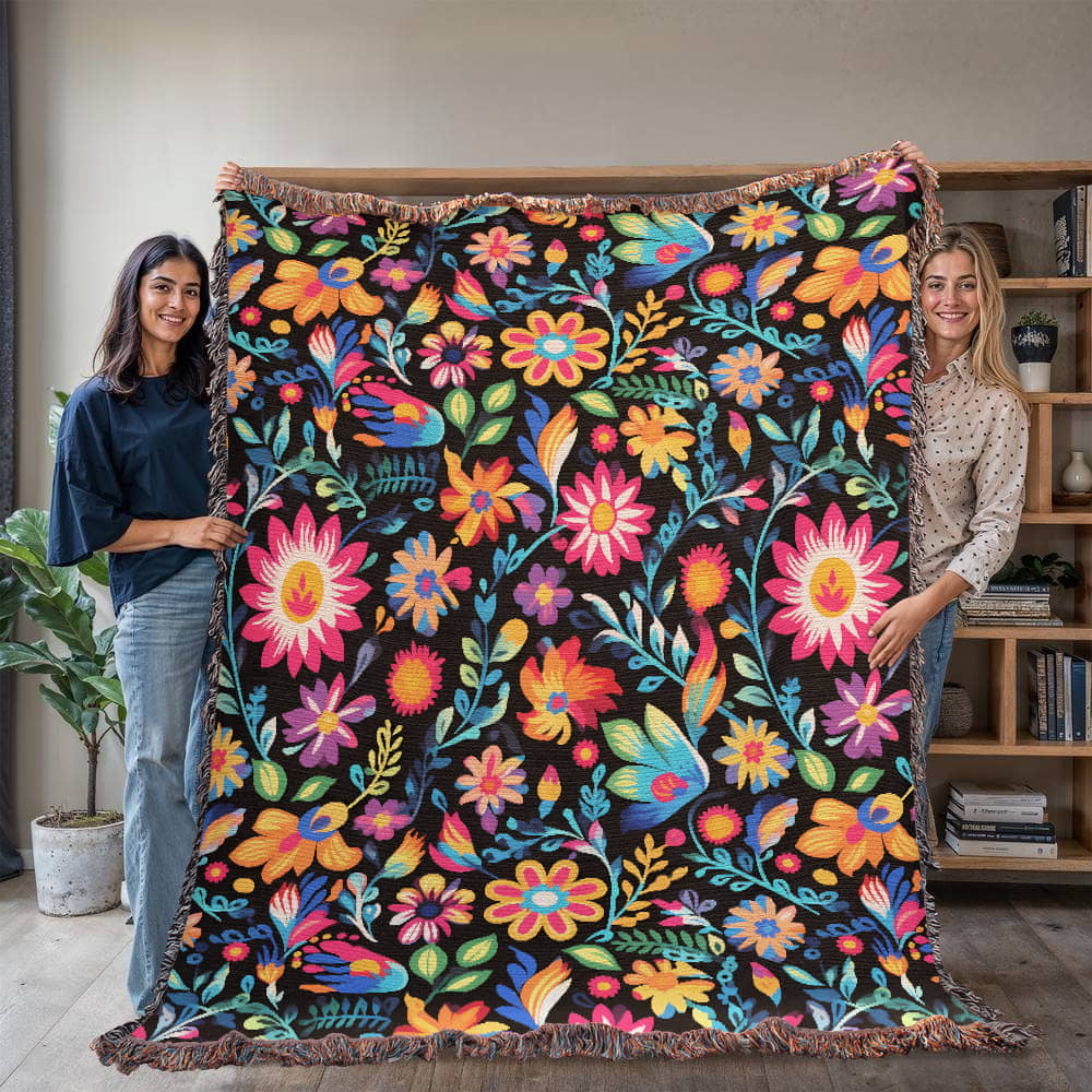 Mexican Floral Fiesta Pattern 053 - 60" x 80" Heirloom Woven Blanket