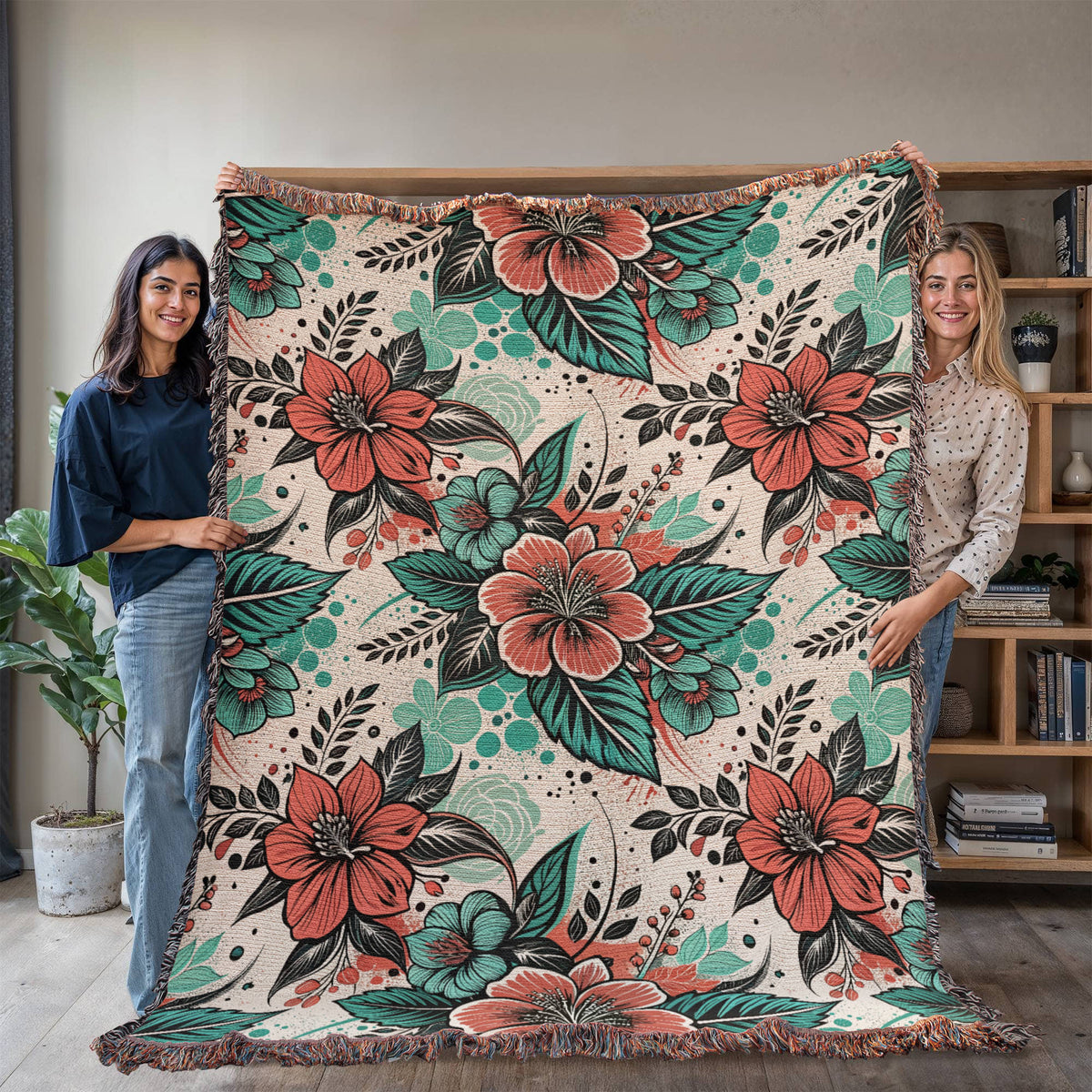 Oversized Floral Pattern 005 - 60" x 80" Heirloom Woven Blanket