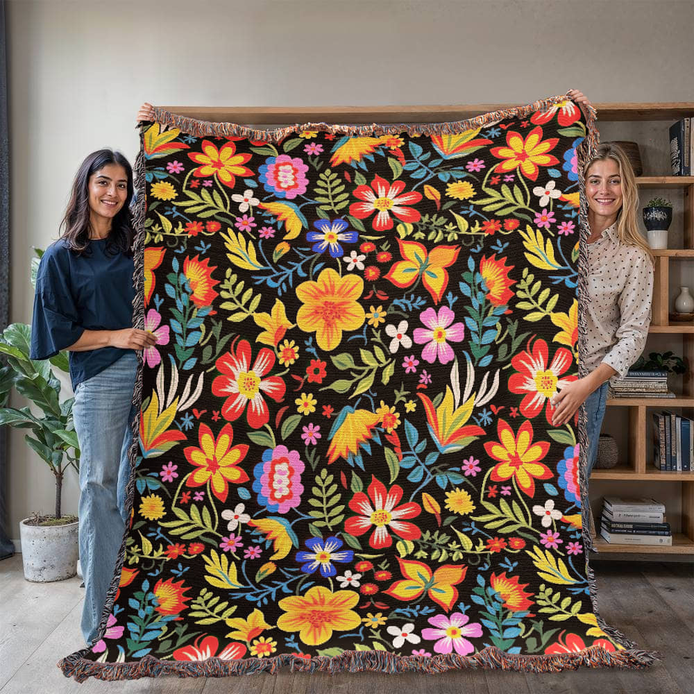 Mexican Floral Fiesta Pattern 037 - 60" x 80" Heirloom Woven Blanket