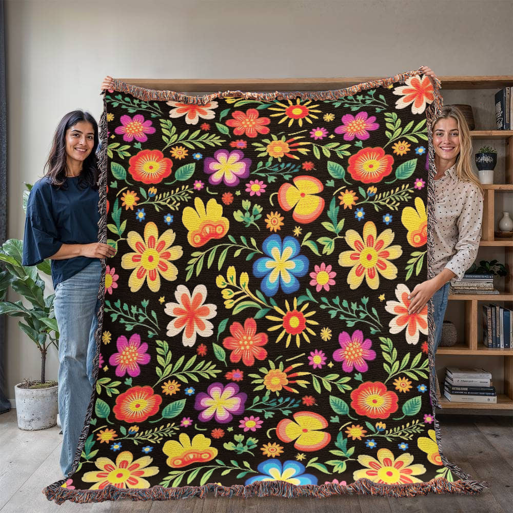 Mexican Floral Fiesta Pattern 032 - 60" x 80" Heirloom Woven Blanket